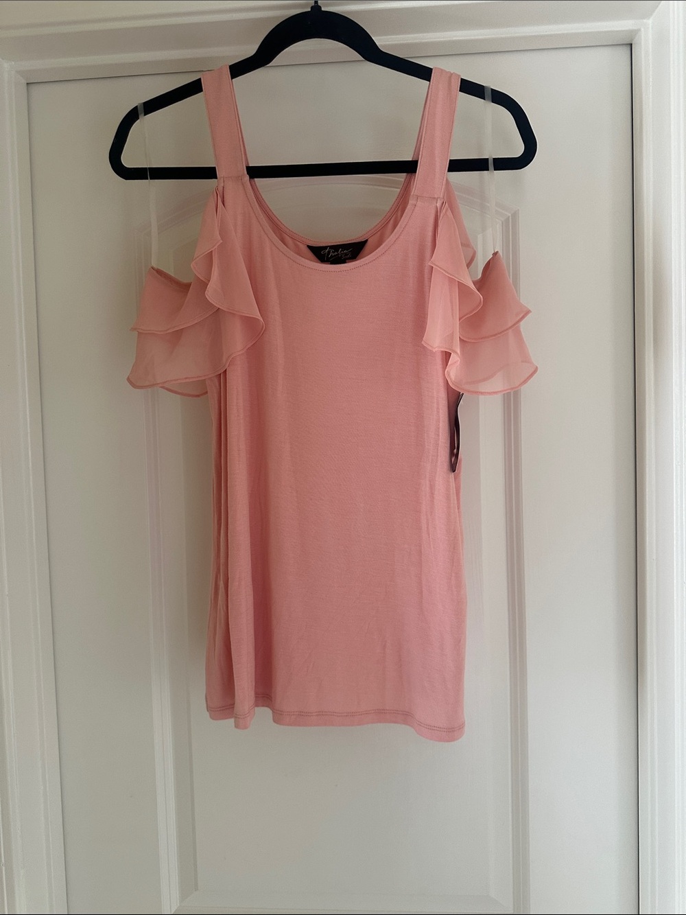 Thalia Sodi Coral Cold-Shoulder Ruffle Tank